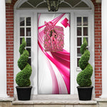 Black Cowgirl Breast Cancer Awareness Door Cover Western Pink Ribbon Butterfly Rose - In October We Wear Pink