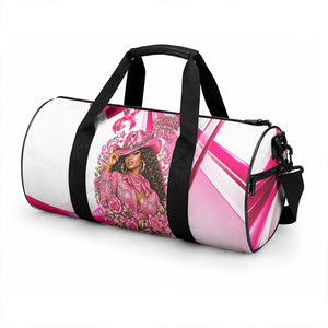 Black Cowgirl Breast Cancer Awareness Duffle Bag Western Pink Ribbon Butterfly Rose - In October We Wear Pink