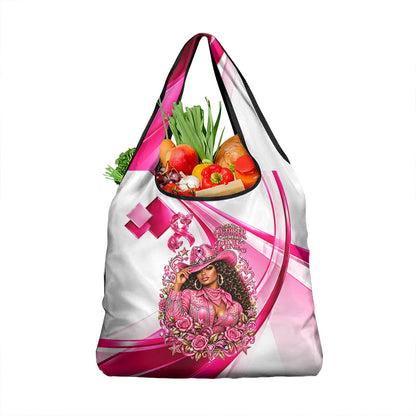 Black Cowgirl Breast Cancer Awareness Grocery Bag Western Pink Ribbon Butterfly Rose - In October We Wear Pink