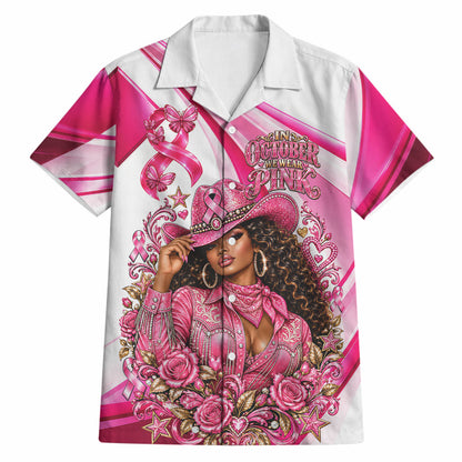 Black Cowgirl Breast Cancer Awareness Hawaiian Shirt Western Pink Ribbon Butterfly Rose - In October We Wear Pink
