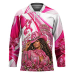 Black Cowgirl Breast Cancer Awareness Hockey Jersey Western Pink Ribbon Butterfly Rose - In October We Wear Pink
