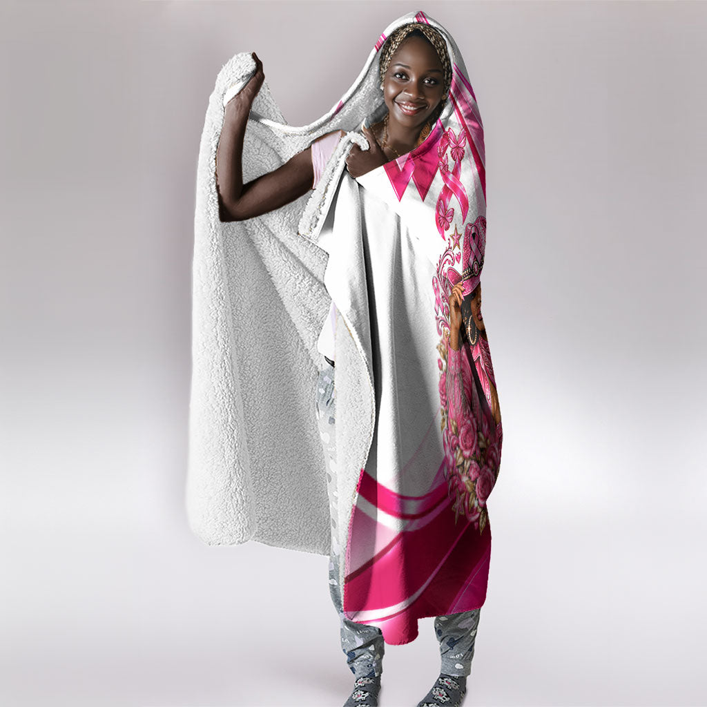 Black Cowgirl Breast Cancer Awareness Hooded Blanket Western Pink Ribbon Butterfly Rose - In October We Wear Pink