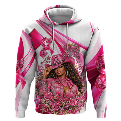 Black Cowgirl Breast Cancer Awareness Hoodie Western Pink Ribbon Butterfly Rose - In October We Wear Pink
