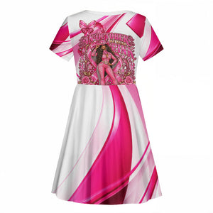 Black Cowgirl Breast Cancer Awareness Kid Short Sleeve Dress Western Pink Ribbon Butterfly Rose - In October We Wear Pink