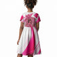 Black Cowgirl Breast Cancer Awareness Kid Short Sleeve Dress Western Pink Ribbon Butterfly Rose - In October We Wear Pink