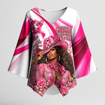 Black Cowgirl Breast Cancer Awareness Kimono Sleeve Blouse Western Pink Ribbon Butterfly Rose - In October We Wear Pink