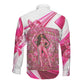 Black Cowgirl Breast Cancer Awareness Long Sleeve Button Shirt Western Pink Ribbon Butterfly Rose - In October We Wear Pink
