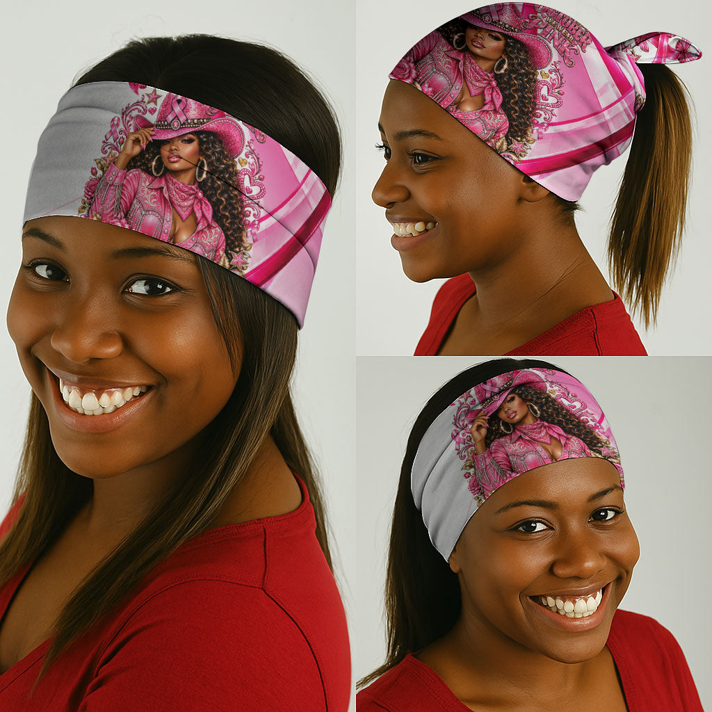 Black Cowgirl Breast Cancer Awareness Neck Gaiter Western Pink Ribbon Butterfly Rose - In October We Wear Pink