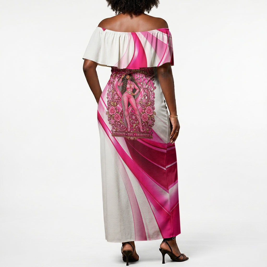 Black Cowgirl Breast Cancer Awareness Off Shoulder Maxi Dress Western Pink Ribbon Butterfly Rose - In October We Wear Pink