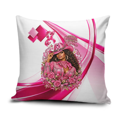 Black Cowgirl Breast Cancer Awareness Pillow Cover Western Pink Ribbon Butterfly Rose - In October We Wear Pink