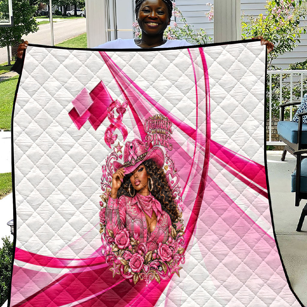 Black Cowgirl Breast Cancer Awareness Quilt Western Pink Ribbon Butterfly Rose - In October We Wear Pink