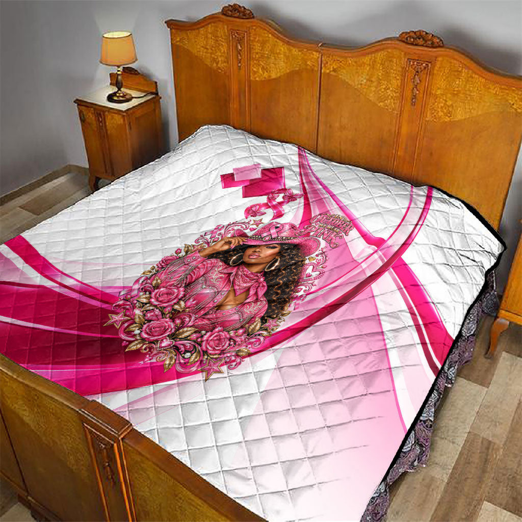 Black Cowgirl Breast Cancer Awareness Quilt Western Pink Ribbon Butterfly Rose - In October We Wear Pink