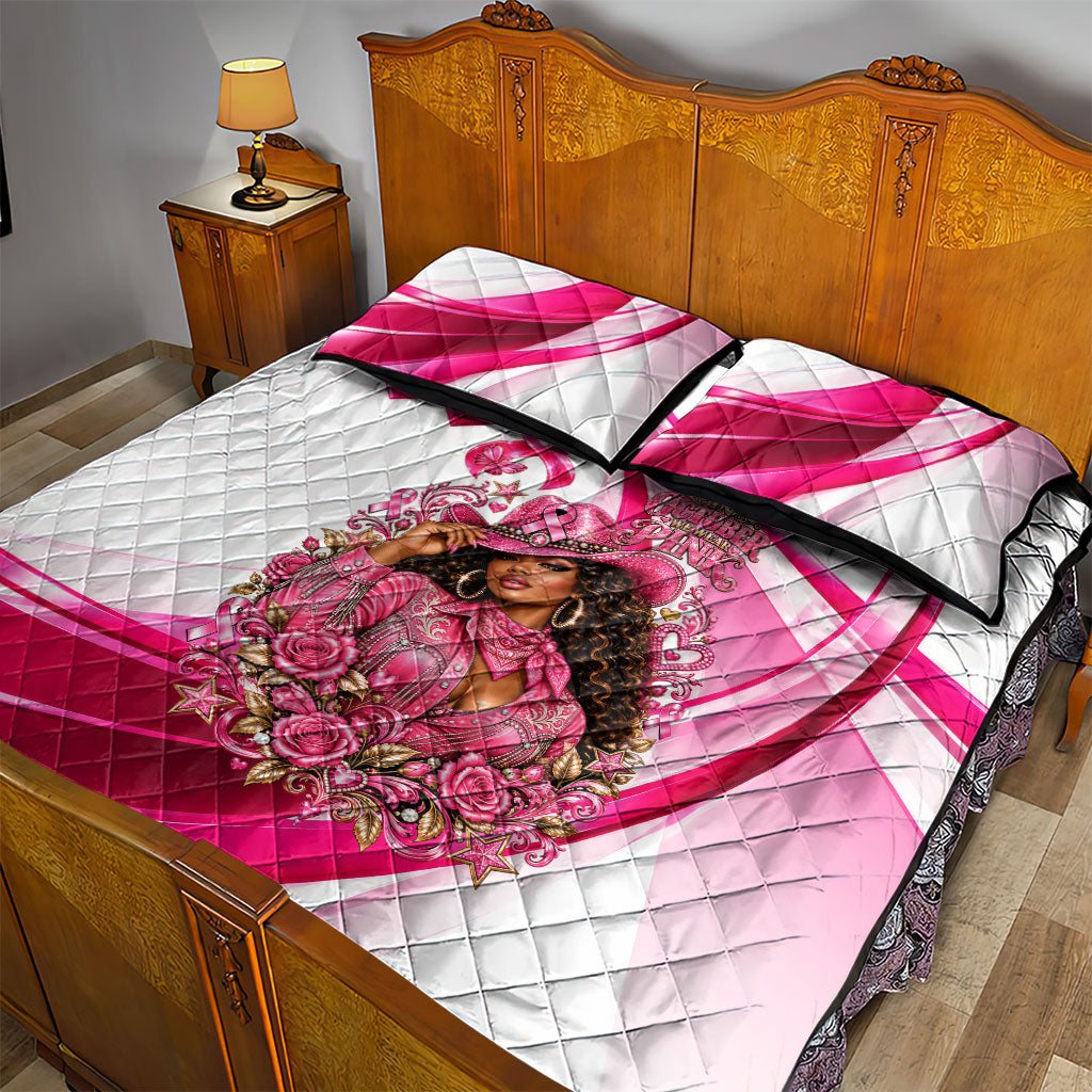 Black Cowgirl Breast Cancer Awareness Quilt Bed Set Western Pink Ribbon Butterfly Rose - In October We Wear Pink