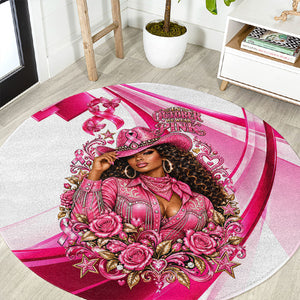 Black Cowgirl Breast Cancer Awareness Round Carpet Western Pink Ribbon Butterfly Rose - In October We Wear Pink