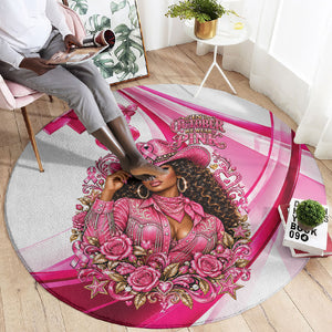 Black Cowgirl Breast Cancer Awareness Round Carpet Western Pink Ribbon Butterfly Rose - In October We Wear Pink