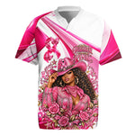 Black Cowgirl Breast Cancer Awareness Rugby Jersey Western Pink Ribbon Butterfly Rose - In October We Wear Pink