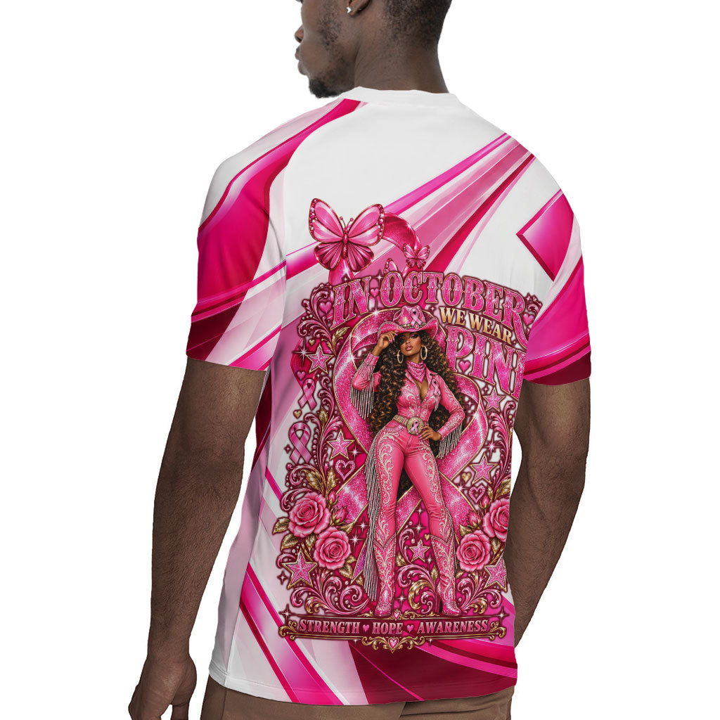 Black Cowgirl Breast Cancer Awareness Rugby Jersey Western Pink Ribbon Butterfly Rose - In October We Wear Pink