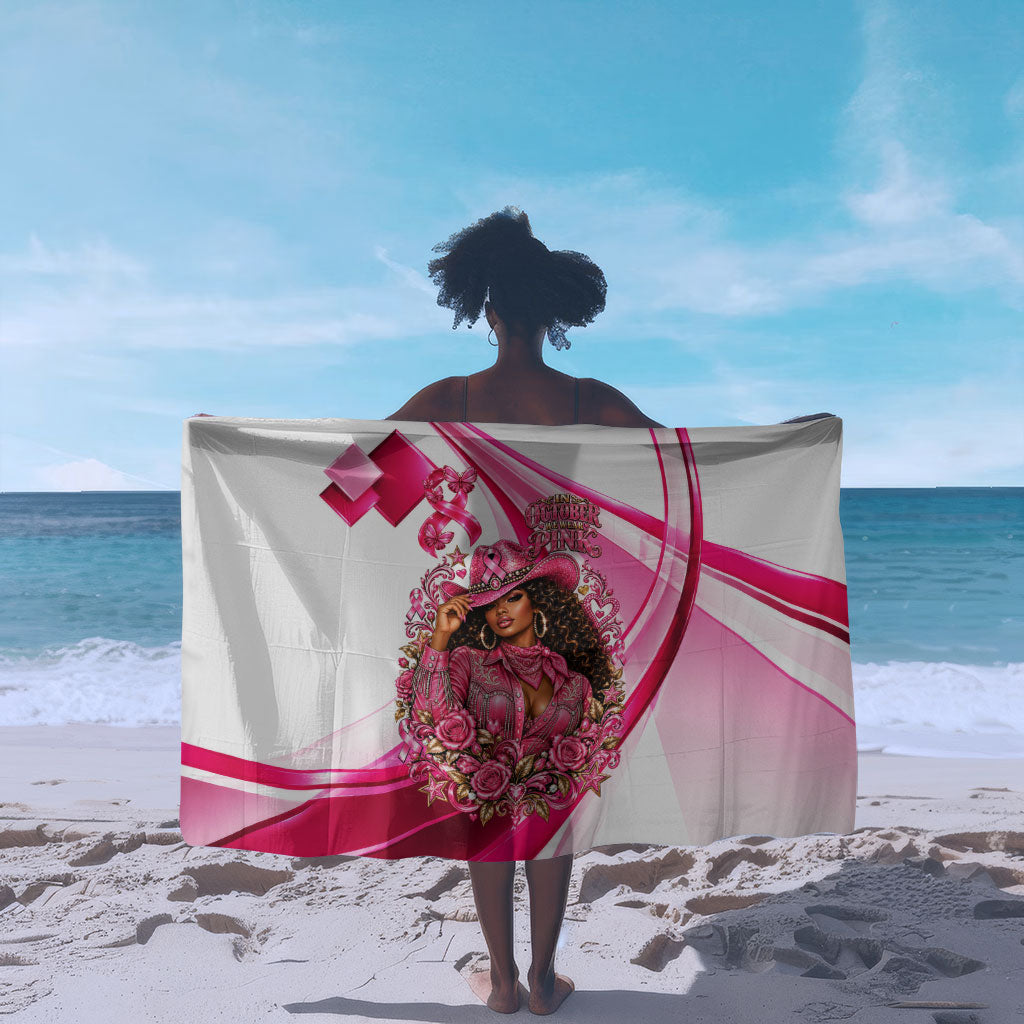 Black Cowgirl Breast Cancer Awareness Sarong Western Pink Ribbon Butterfly Rose - In October We Wear Pink