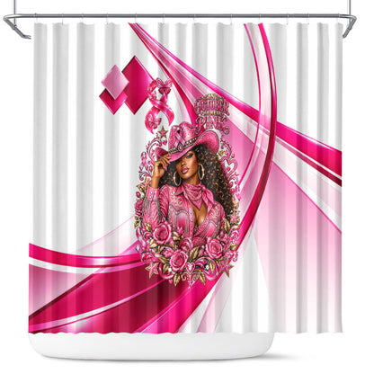 Black Cowgirl Breast Cancer Awareness Shower Curtain Western Pink Ribbon Butterfly Rose - In October We Wear Pink