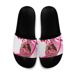 Black Cowgirl Breast Cancer Awareness Slide Sandals Western Pink Ribbon Butterfly Rose - In October We Wear Pink