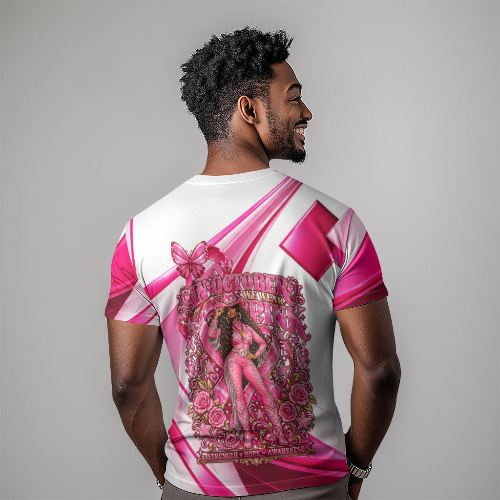 Black Cowgirl Breast Cancer Awareness T shirt Western Pink Ribbon Butterfly Rose - In October We Wear Pink