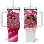 Black Cowgirl Breast Cancer Awareness Tumbler With Handle Western Pink Ribbon Butterfly Rose - In October We Wear Pink
