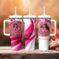 Black Cowgirl Breast Cancer Awareness Tumbler With Handle Western Pink Ribbon Butterfly Rose - In October We Wear Pink