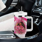 Black Cowgirl Breast Cancer Awareness Tumbler With Handle Western Pink Ribbon Butterfly Rose - In October We Wear Pink