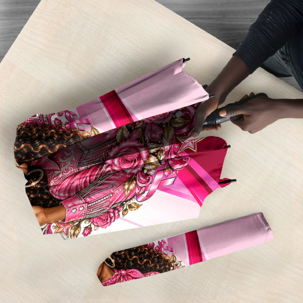 Black Cowgirl Breast Cancer Awareness Umbrella Western Pink Ribbon Butterfly Rose - In October We Wear Pink