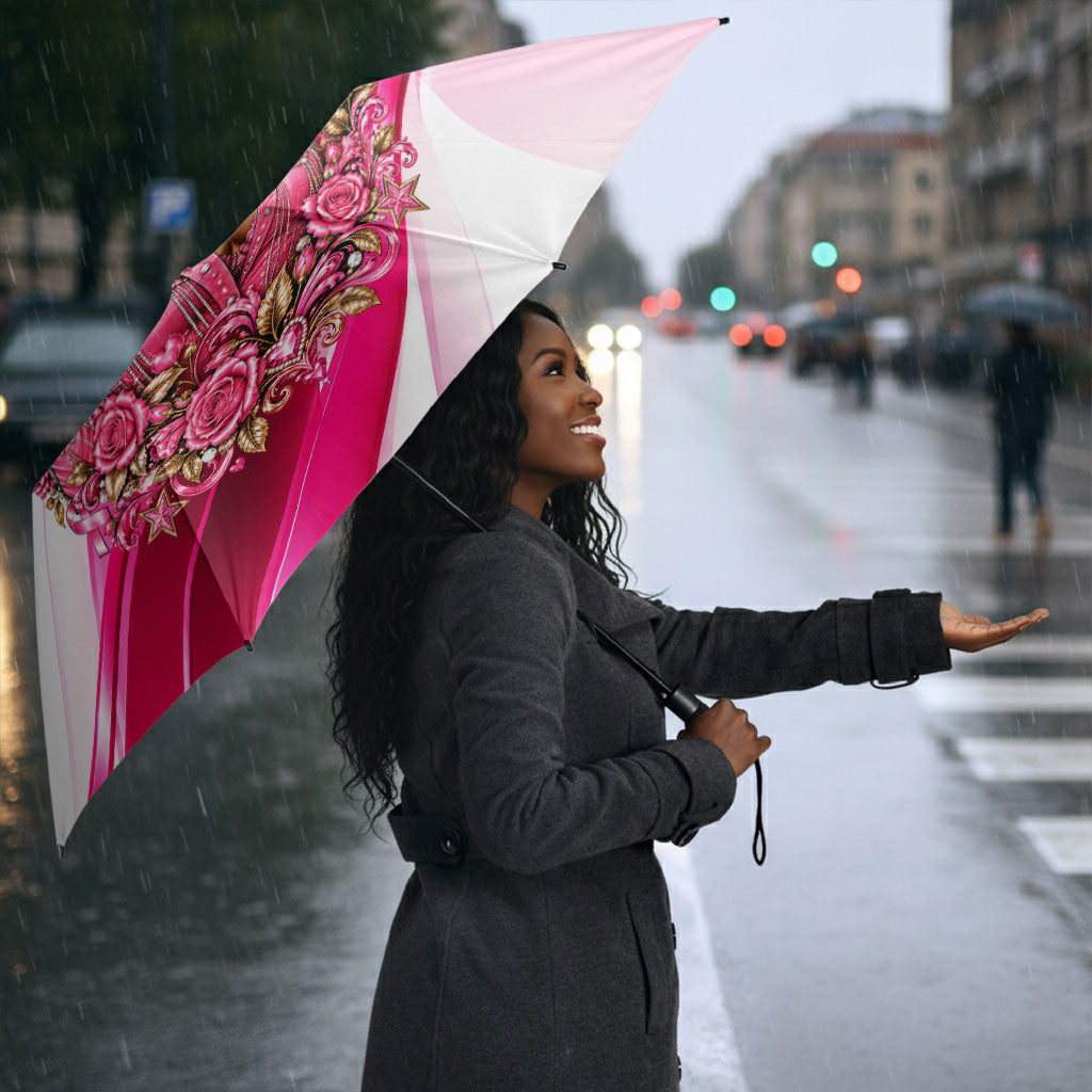 Black Cowgirl Breast Cancer Awareness Umbrella Western Pink Ribbon Butterfly Rose - In October We Wear Pink