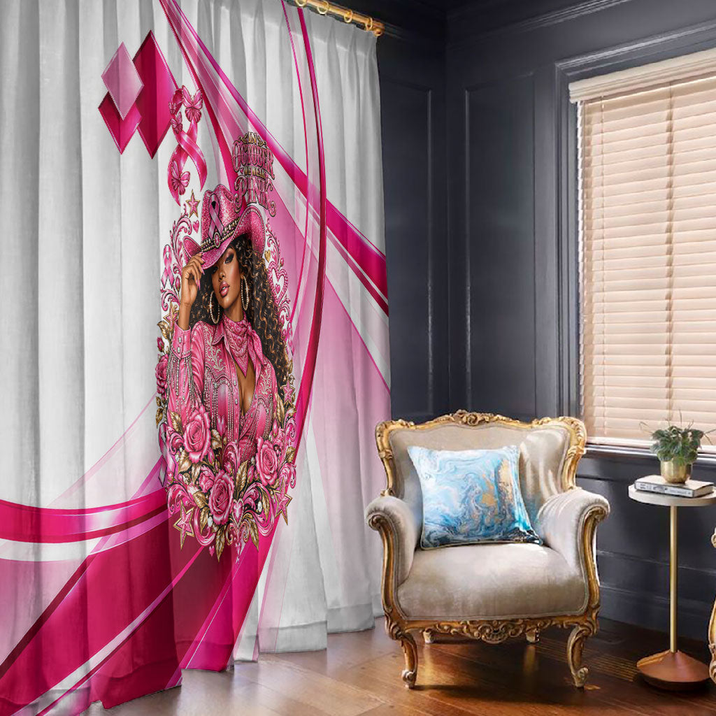 Black Cowgirl Breast Cancer Awareness Window Curtain Western Pink Ribbon Butterfly Rose - In October We Wear Pink