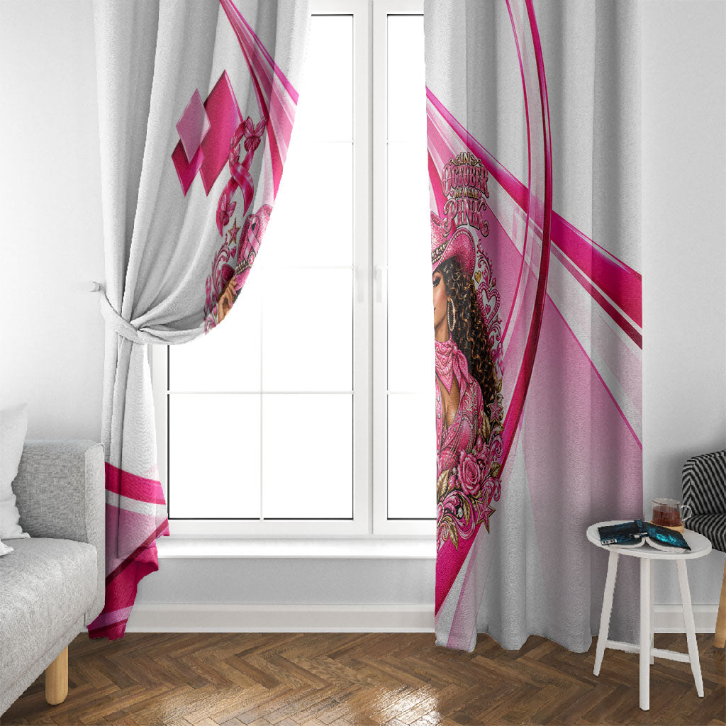 Black Cowgirl Breast Cancer Awareness Window Curtain Western Pink Ribbon Butterfly Rose - In October We Wear Pink
