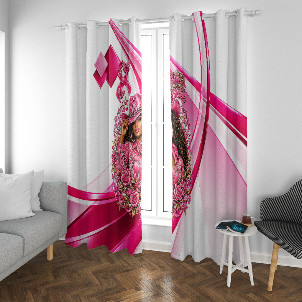 Black Cowgirl Breast Cancer Awareness Window Curtain Western Pink Ribbon Butterfly Rose - In October We Wear Pink