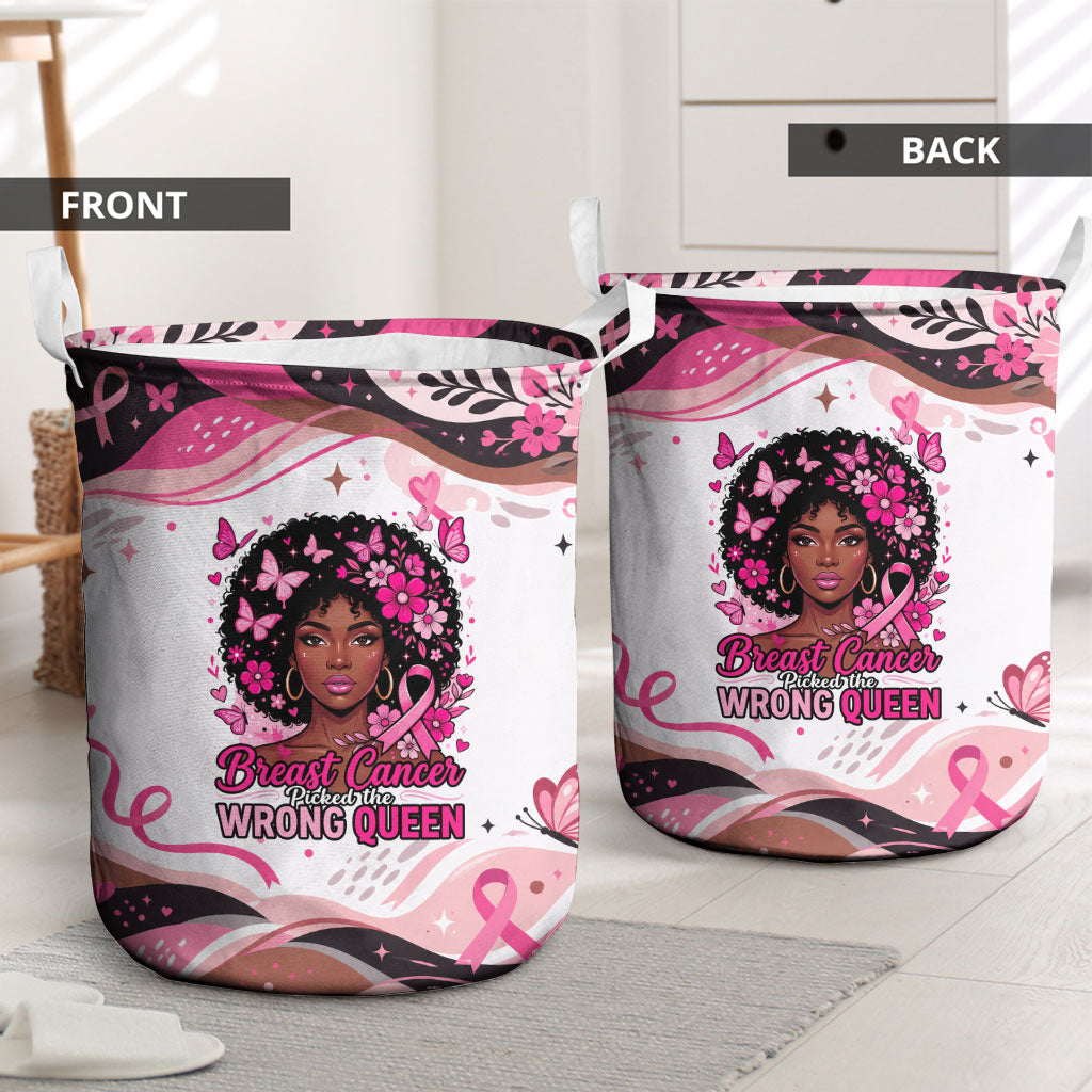African American Breast Cancer Awareness Queen Laundry Basket Pink Ribbon Floral Butterfly Boxing Gloves Warrior Art