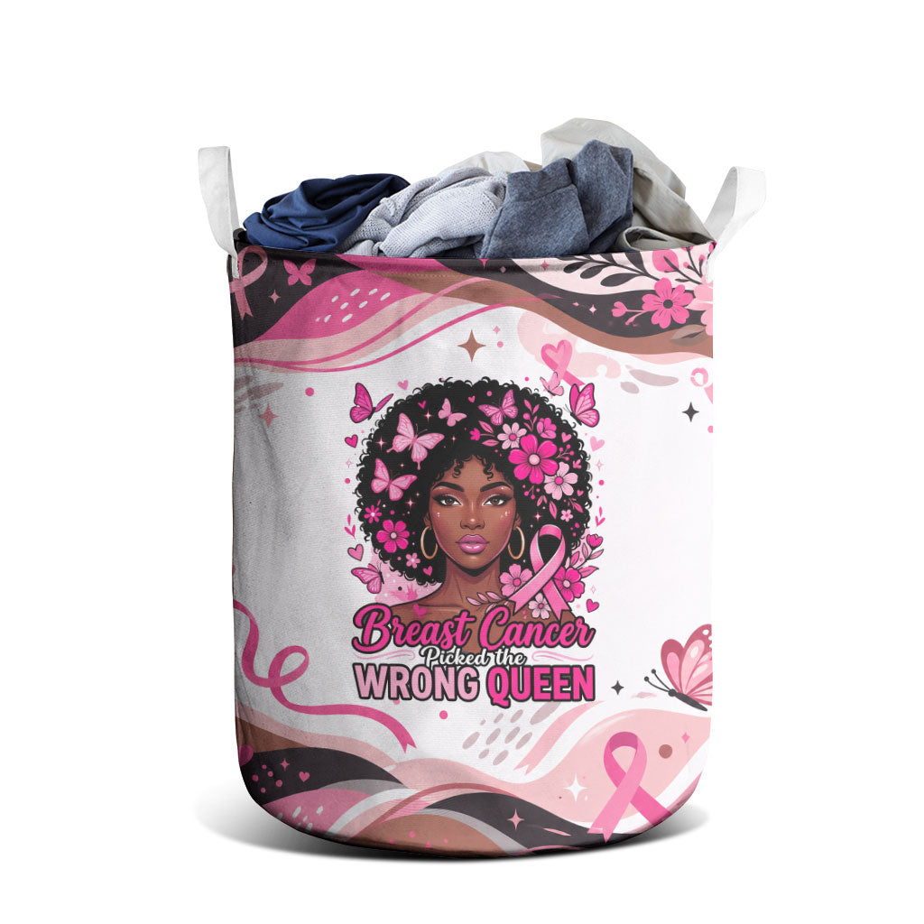 African American Breast Cancer Awareness Queen Laundry Basket Pink Ribbon Floral Butterfly Boxing Gloves Warrior Art