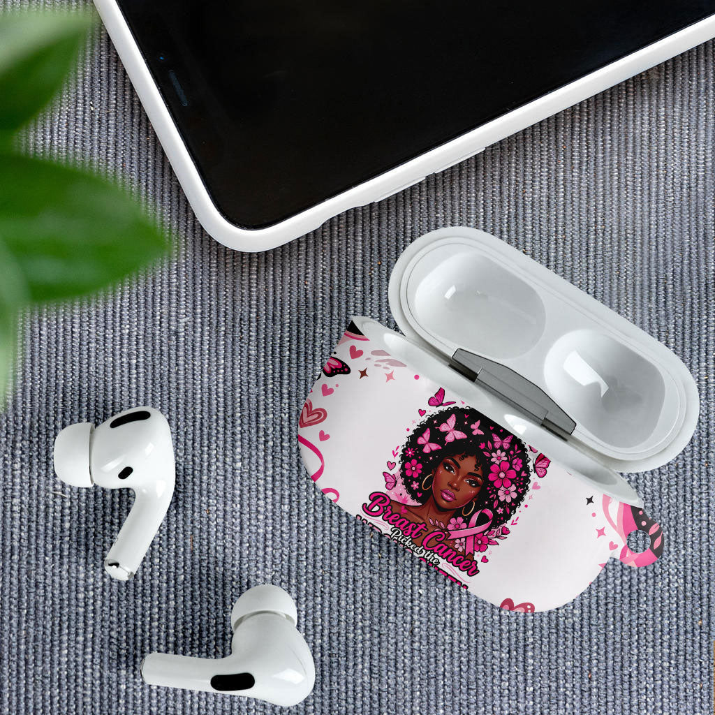 African American Breast Cancer Awareness Queen AirPods Case Pink Ribbon Floral Butterfly Boxing Gloves Warrior Art