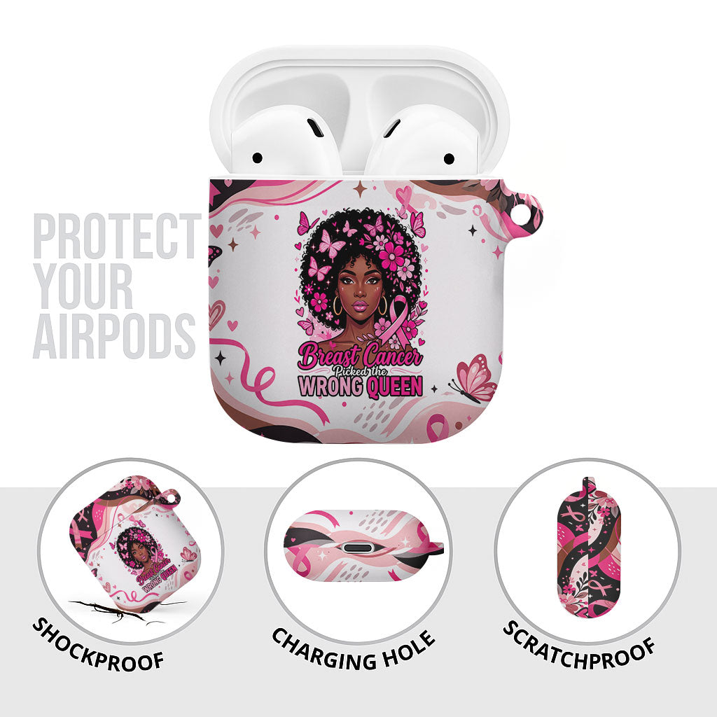 African American Breast Cancer Awareness Queen AirPods Case Pink Ribbon Floral Butterfly Boxing Gloves Warrior Art