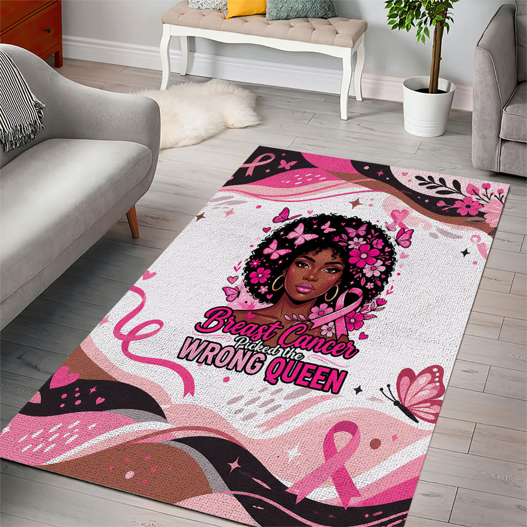 African American Breast Cancer Awareness Queen Area Rug Pink Ribbon Floral Butterfly Boxing Gloves Warrior Art