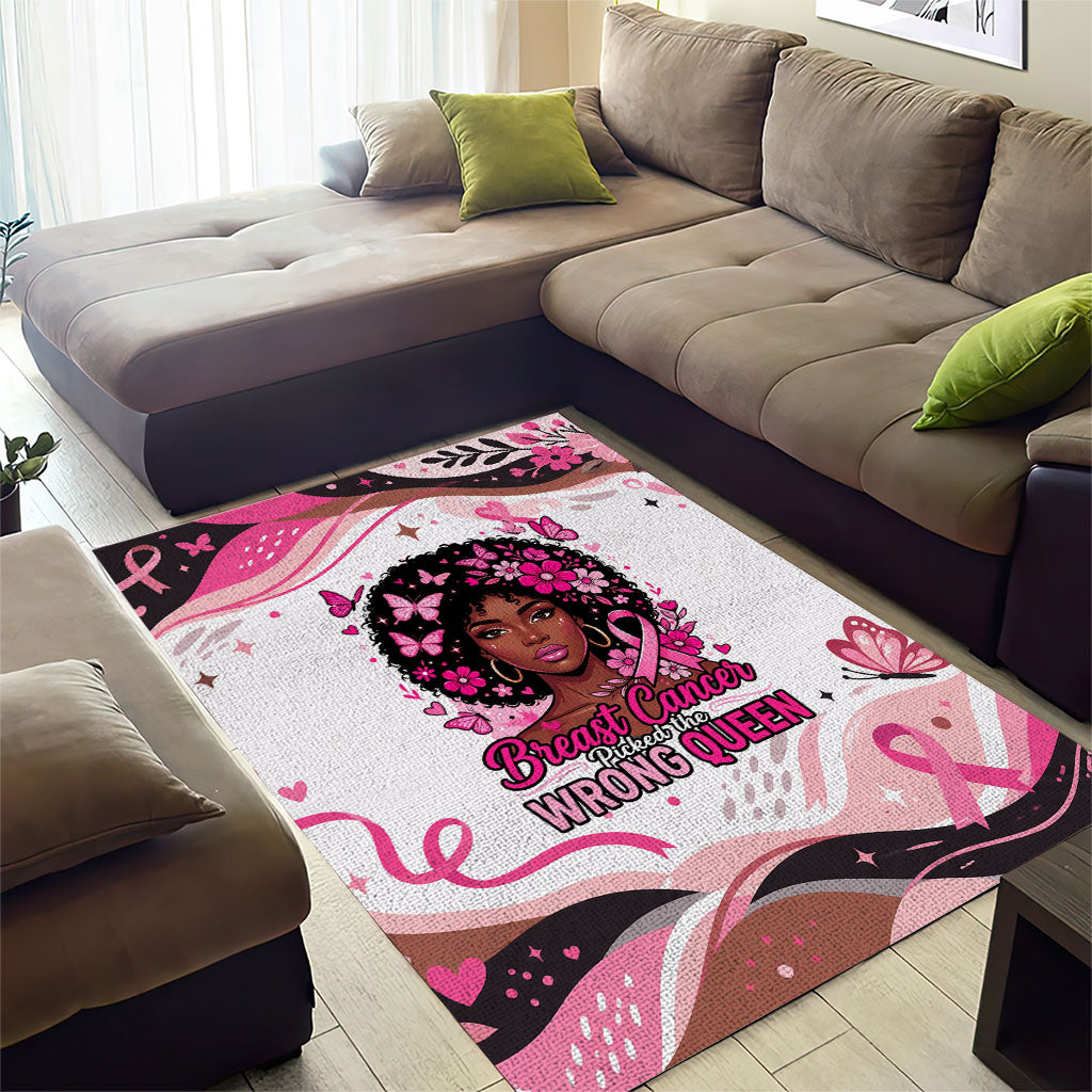 African American Breast Cancer Awareness Queen Area Rug Pink Ribbon Floral Butterfly Boxing Gloves Warrior Art