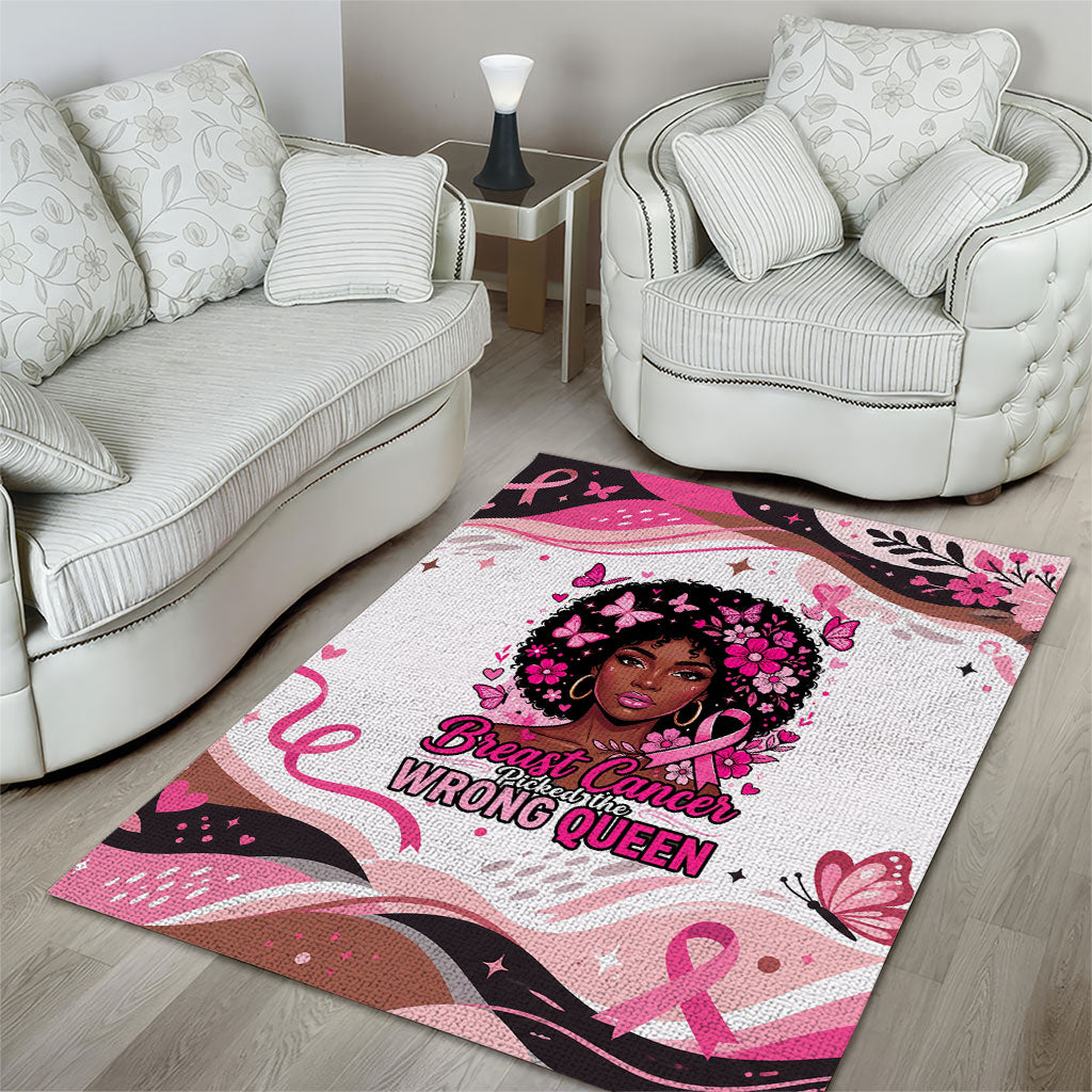 African American Breast Cancer Awareness Queen Area Rug Pink Ribbon Floral Butterfly Boxing Gloves Warrior Art