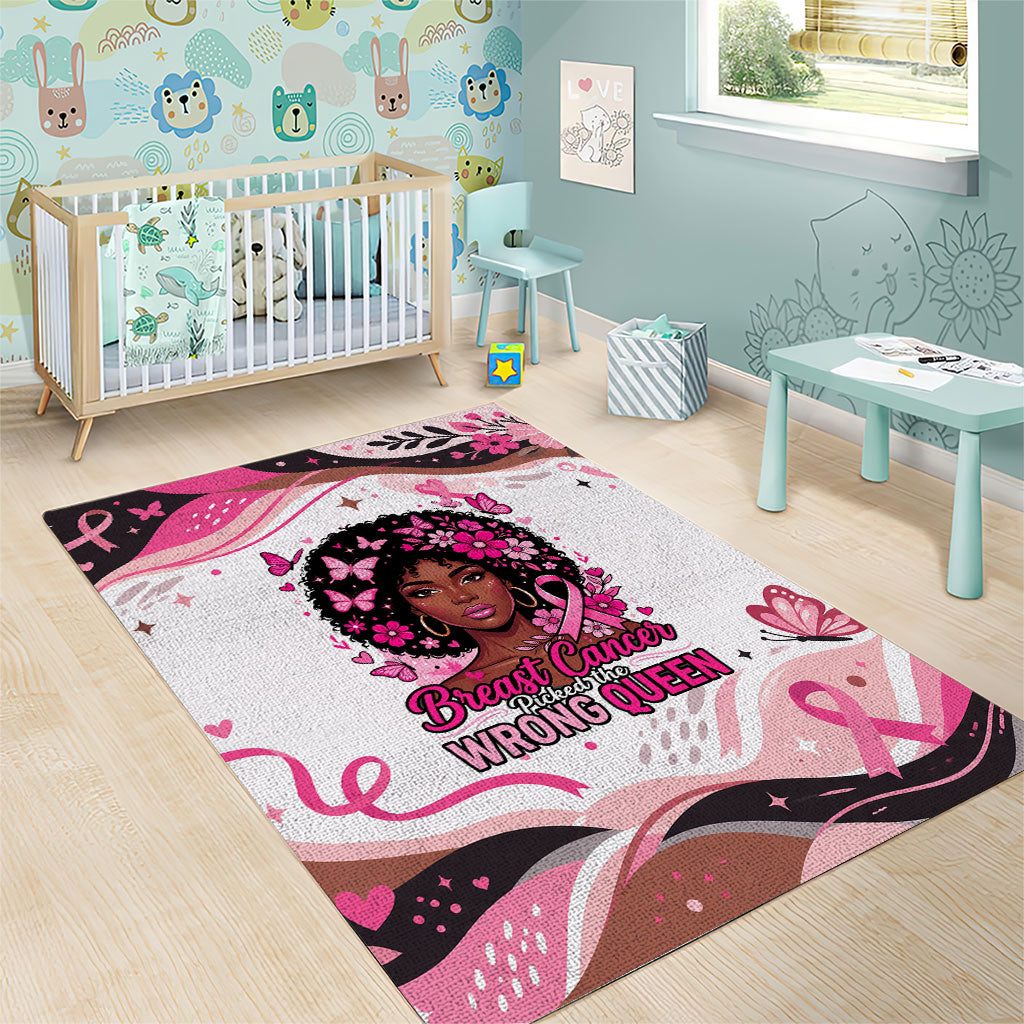 African American Breast Cancer Awareness Queen Area Rug Pink Ribbon Floral Butterfly Boxing Gloves Warrior Art
