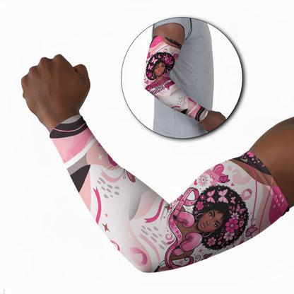 African American Breast Cancer Awareness Queen Arm Sleeves Pink Ribbon Floral Butterfly Boxing Gloves Warrior Art