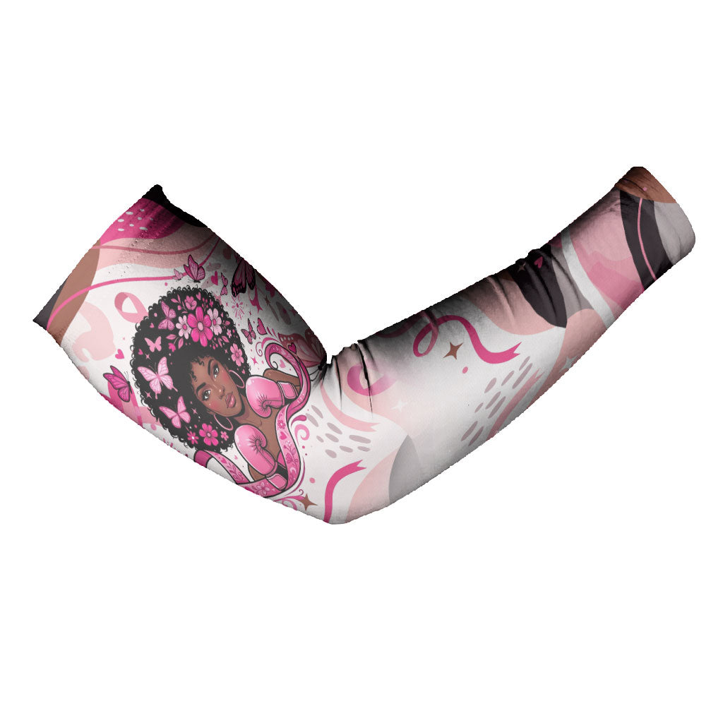 African American Breast Cancer Awareness Queen Arm Sleeves Pink Ribbon Floral Butterfly Boxing Gloves Warrior Art
