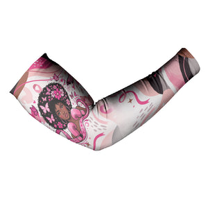 African American Breast Cancer Awareness Queen Arm Sleeves Pink Ribbon Floral Butterfly Boxing Gloves Warrior Art