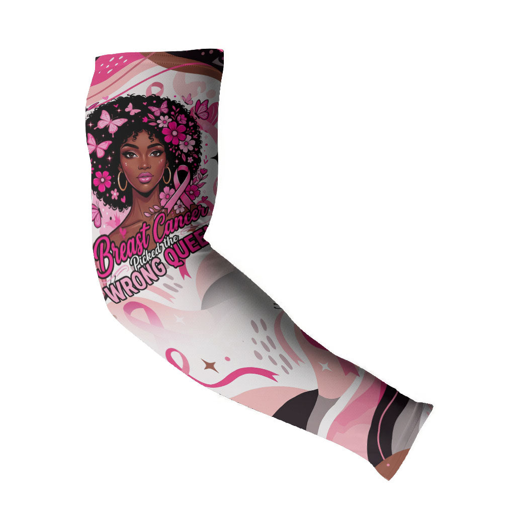 African American Breast Cancer Awareness Queen Arm Sleeves Pink Ribbon Floral Butterfly Boxing Gloves Warrior Art