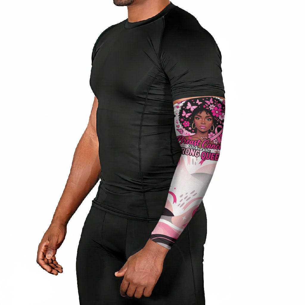 African American Breast Cancer Awareness Queen Arm Sleeves Pink Ribbon Floral Butterfly Boxing Gloves Warrior Art