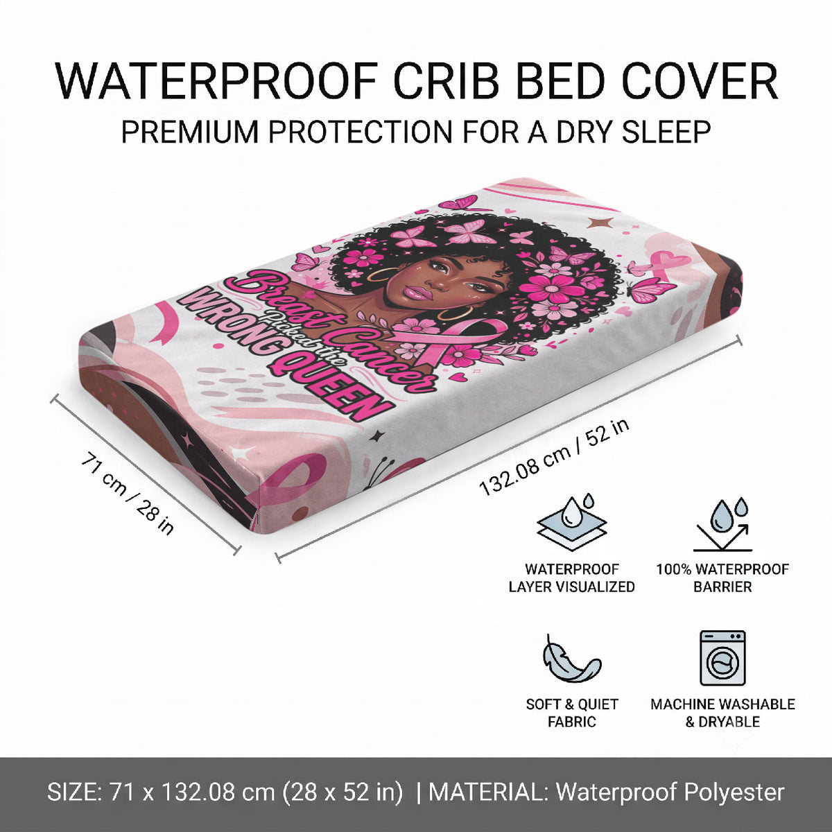 African American Breast Cancer Awareness Queen Baby Bed Cover Pink Ribbon Floral Butterfly Boxing Gloves Warrior Art