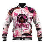 African American Breast Cancer Awareness Queen Baseball Jacket Pink Ribbon Floral Butterfly Boxing Gloves Warrior Art