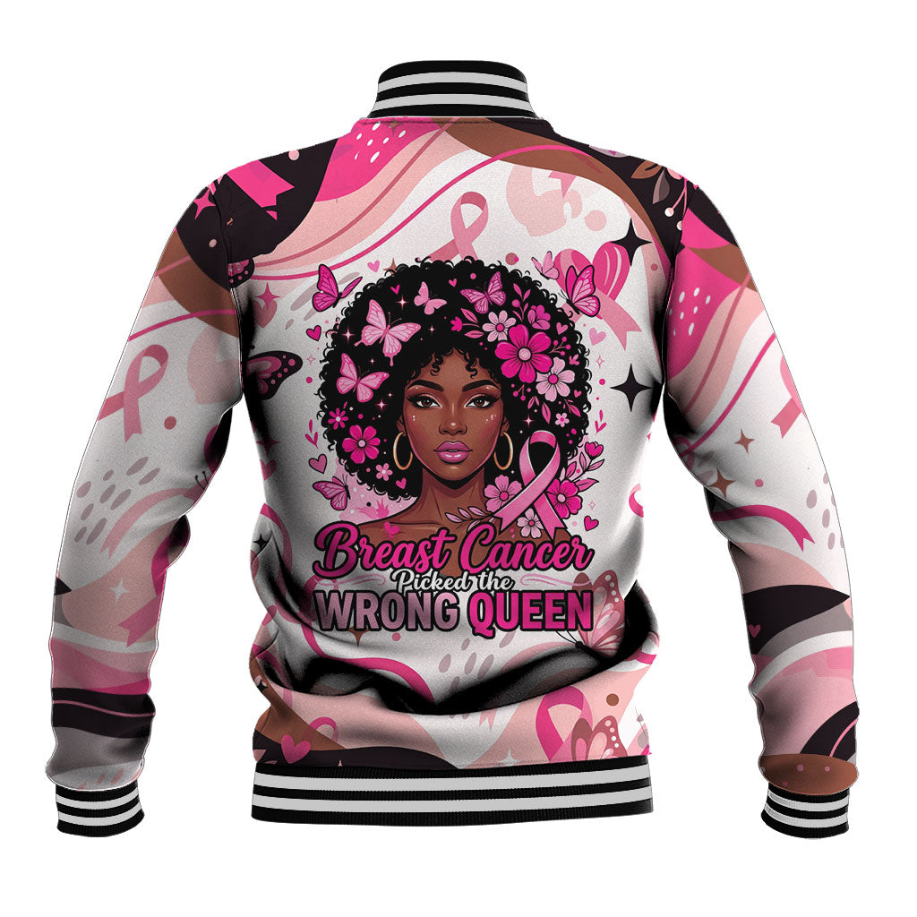 African American Breast Cancer Awareness Queen Baseball Jacket Pink Ribbon Floral Butterfly Boxing Gloves Warrior Art