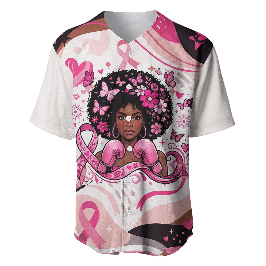 African American Breast Cancer Awareness Queen Baseball Jersey Pink Ribbon Floral Butterfly Boxing Gloves Warrior Art